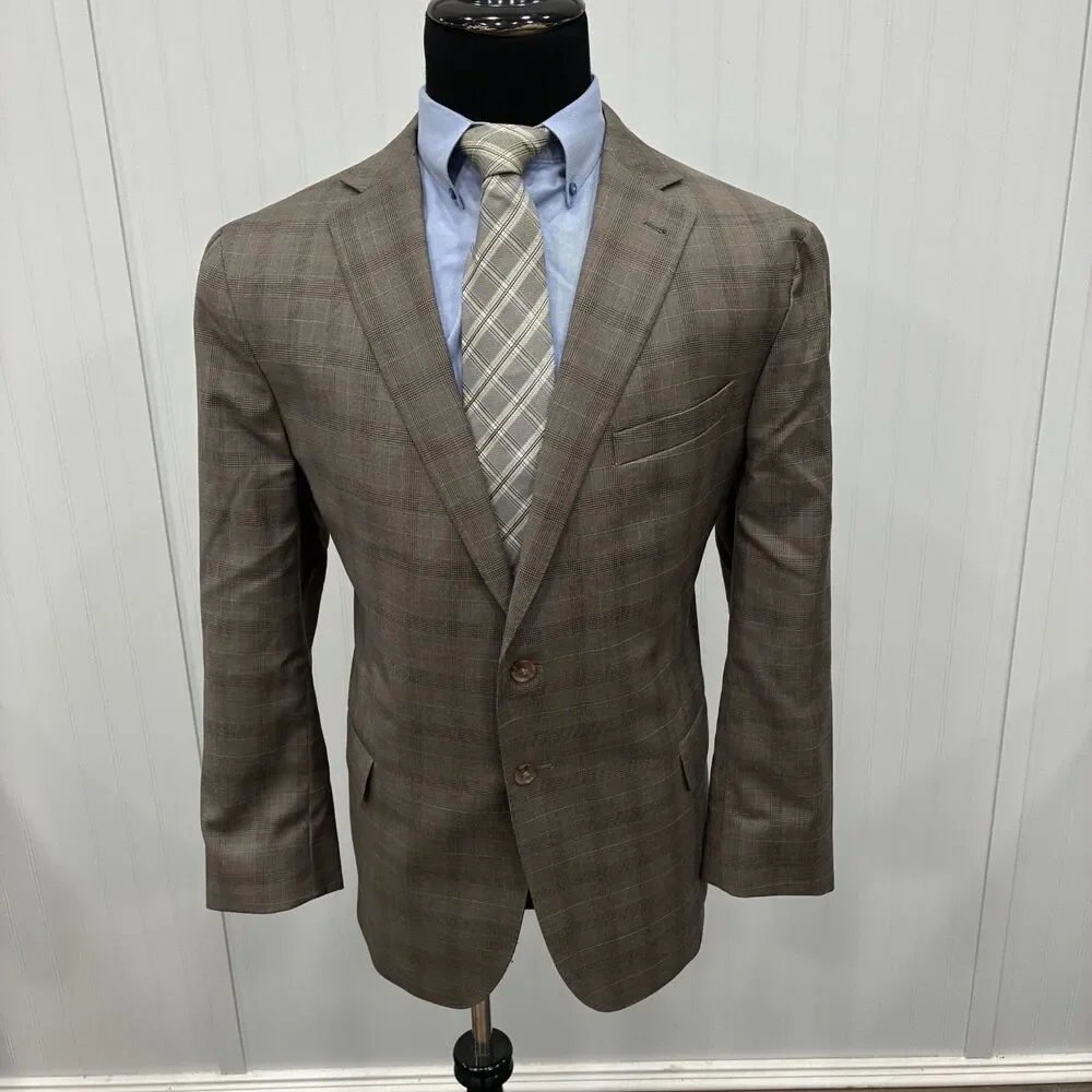 Jos. A. Bank Reserve 48R - W43 x L30 Brown Glen Check  Wool 2-Piece Suit